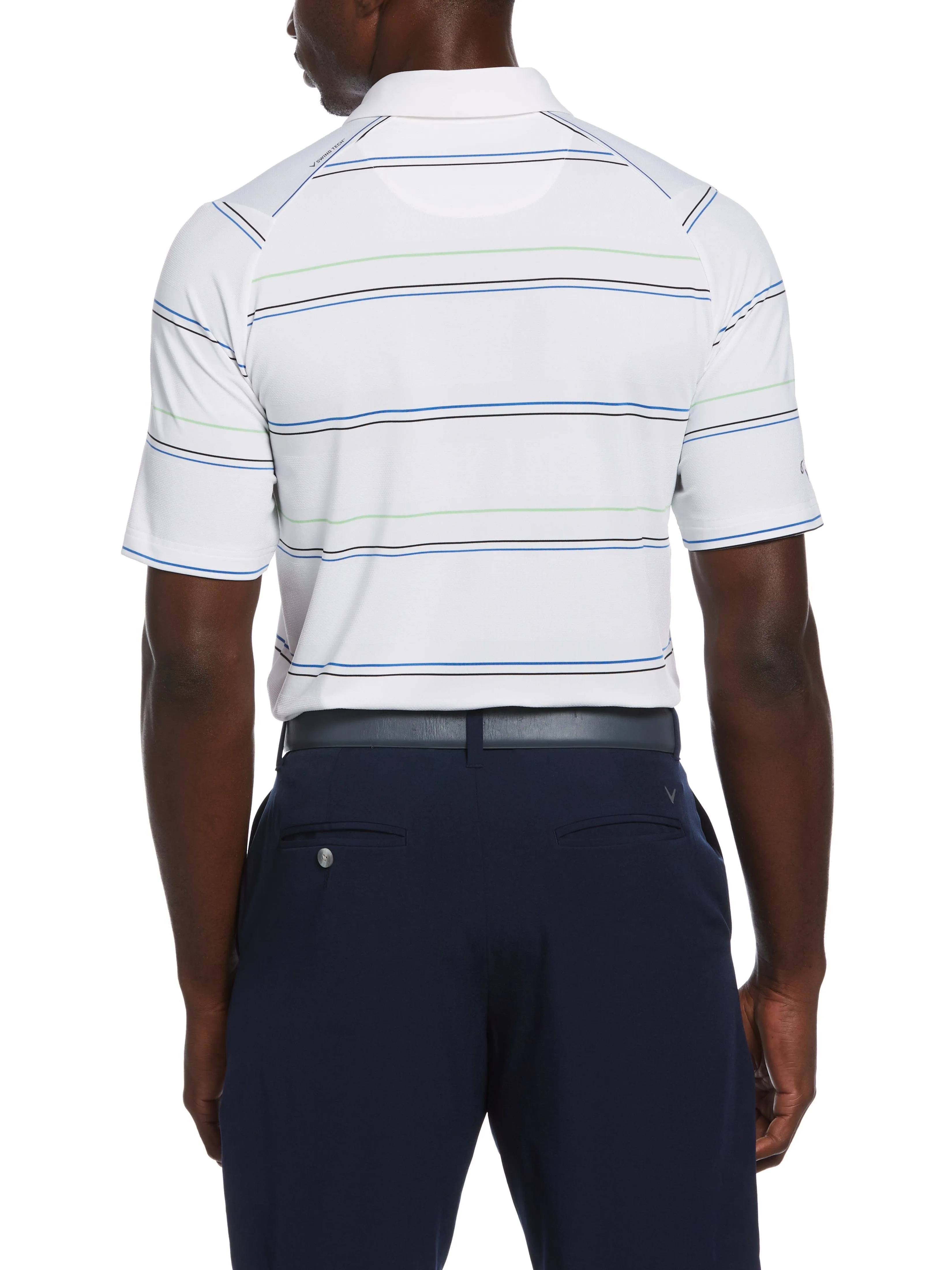 Mens Yarn Dyed Ventilated Textured Stripe Golf Polo