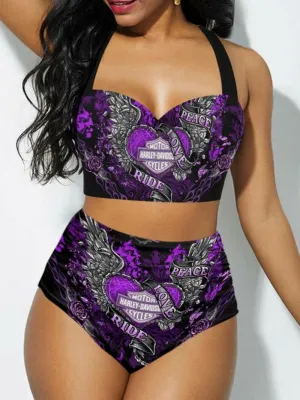 NEW Harley Davidson Motorcycle Sexy Bikini Swimsuit, Sz XL, Purple/Black! Retails $75 