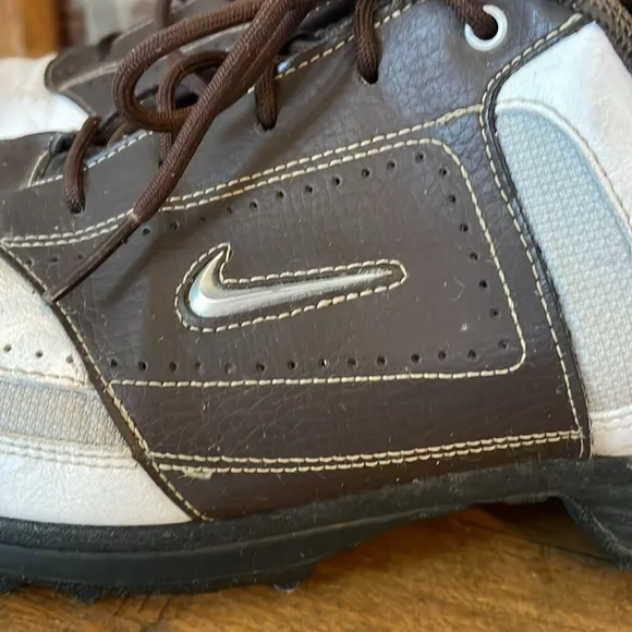 Nike Golf Shoes Air‎ Tour Saddle 336050-102 Lace Up Cleats Brown White Size 10.5