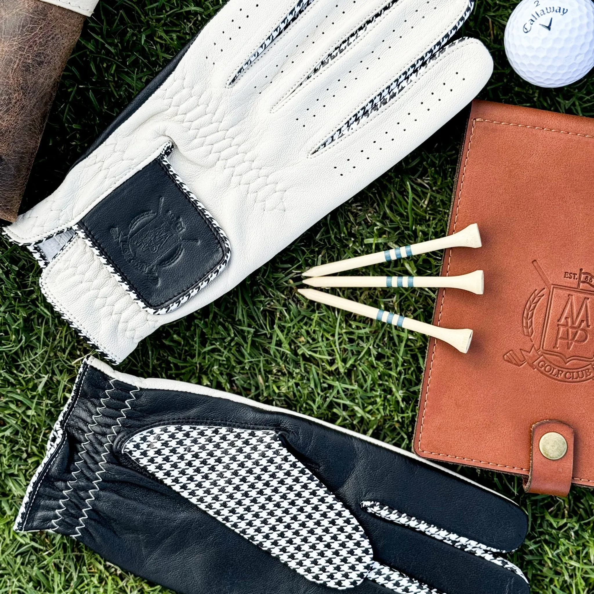 PRO Houndstooth Cabretta Leather Golf Gloves - Black (2 Pack)