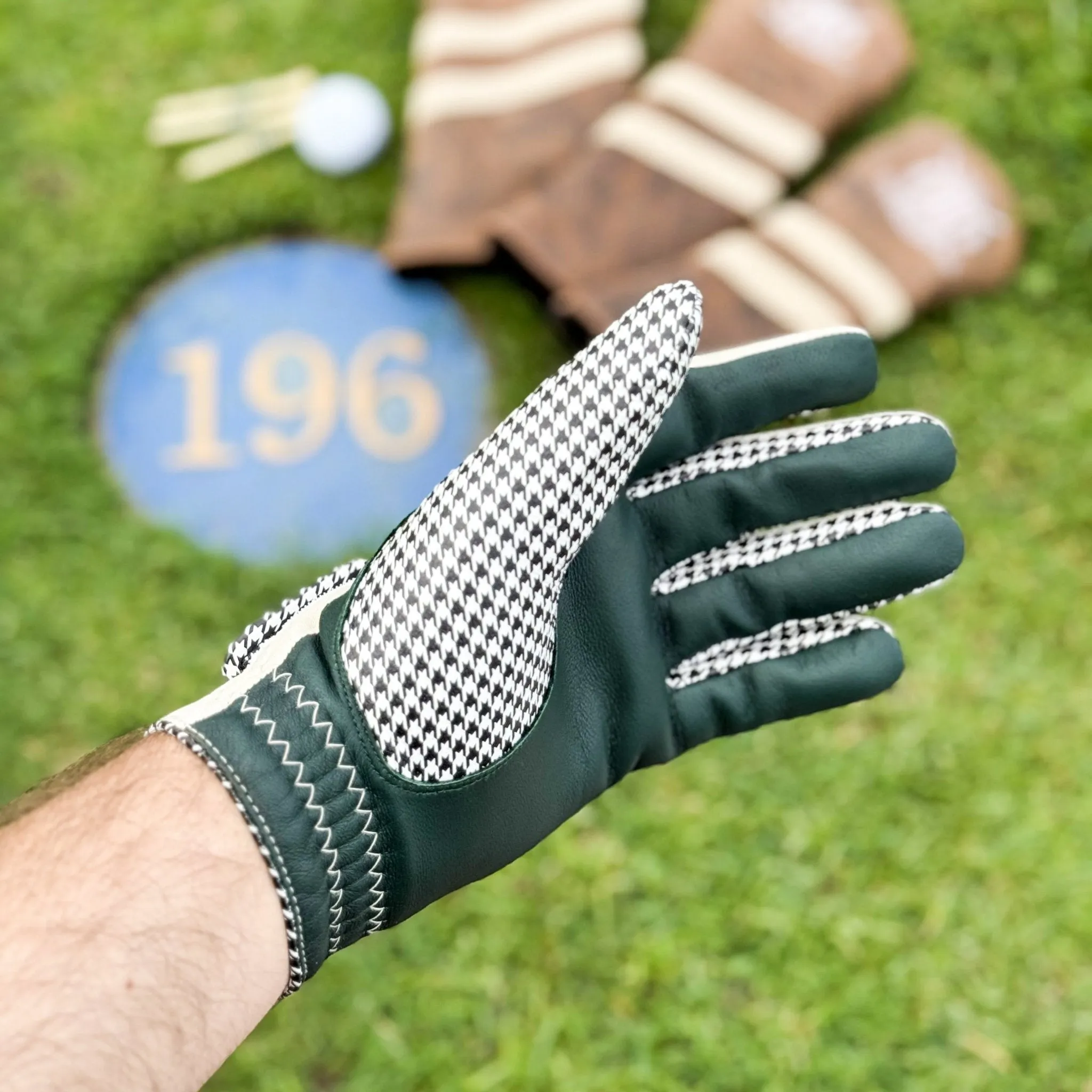PRO Houndstooth Cabretta Leather Golf Gloves - Green (2 Pack)