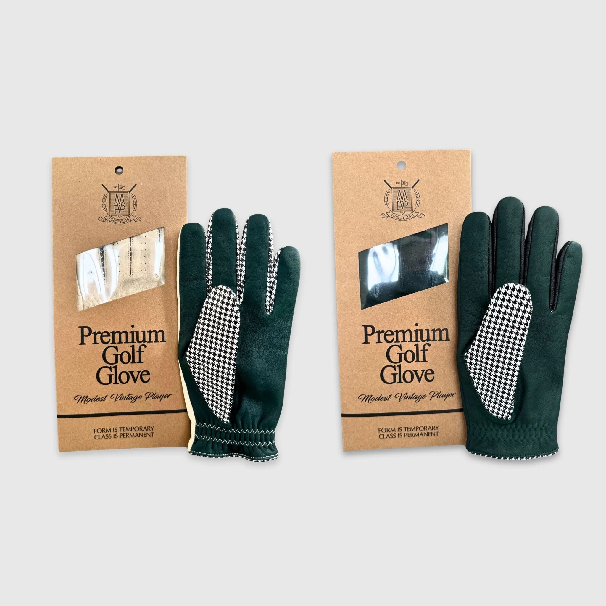 PRO Houndstooth Cabretta Leather Golf Gloves - Green (2 Pack)