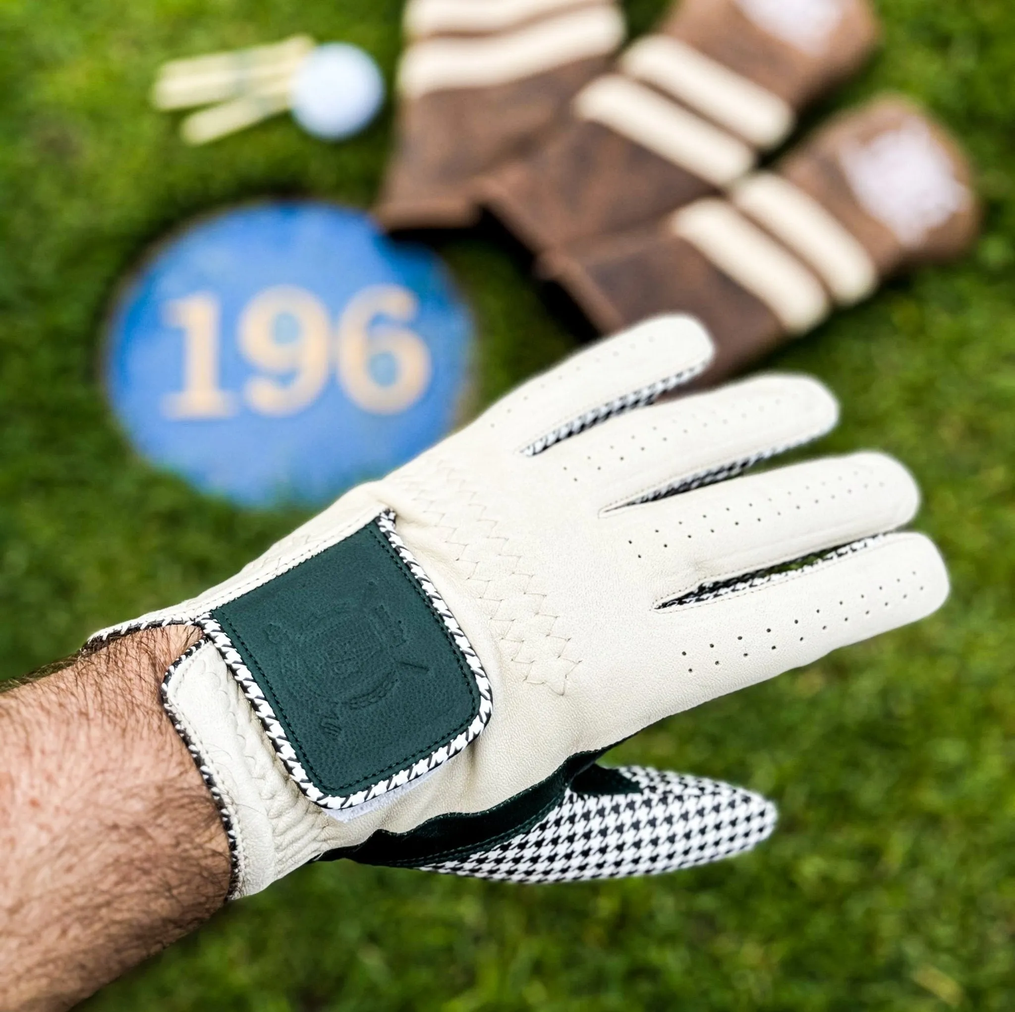 PRO Houndstooth Cabretta Leather Golf Gloves - Green (2 Pack)