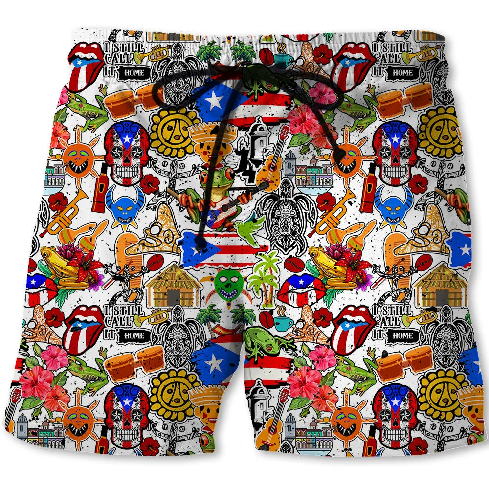 Puerto Rico Men Beach Shorts With Many Symbols