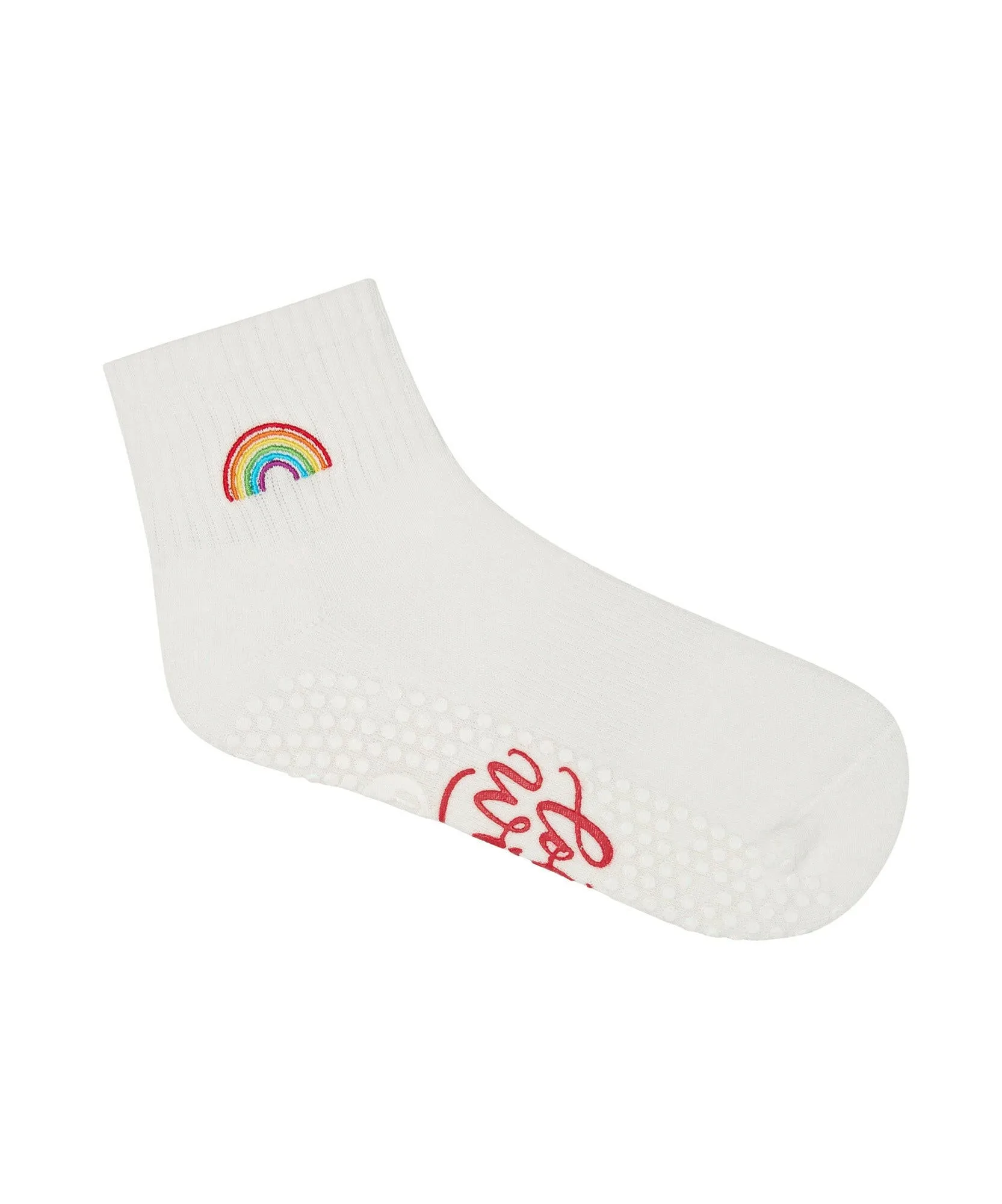 Quarter Crew Non Slip Grip Socks - Rainbow Ivory
