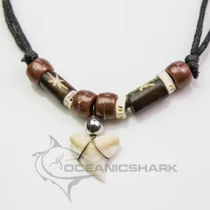 Real Bull Shark Tooth Necklace Brown beads c104