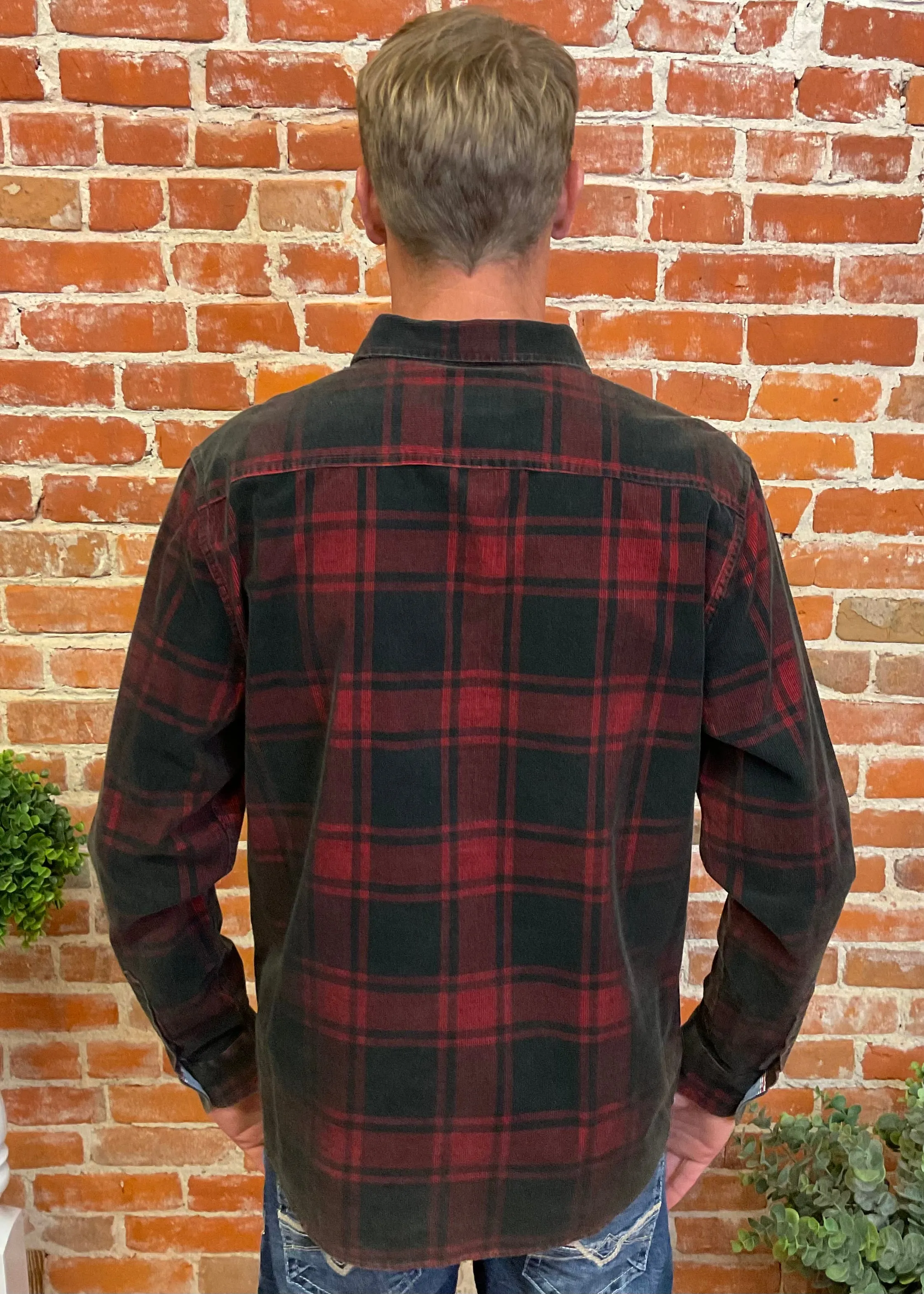Red & Black Washed Corduroy Shirt
