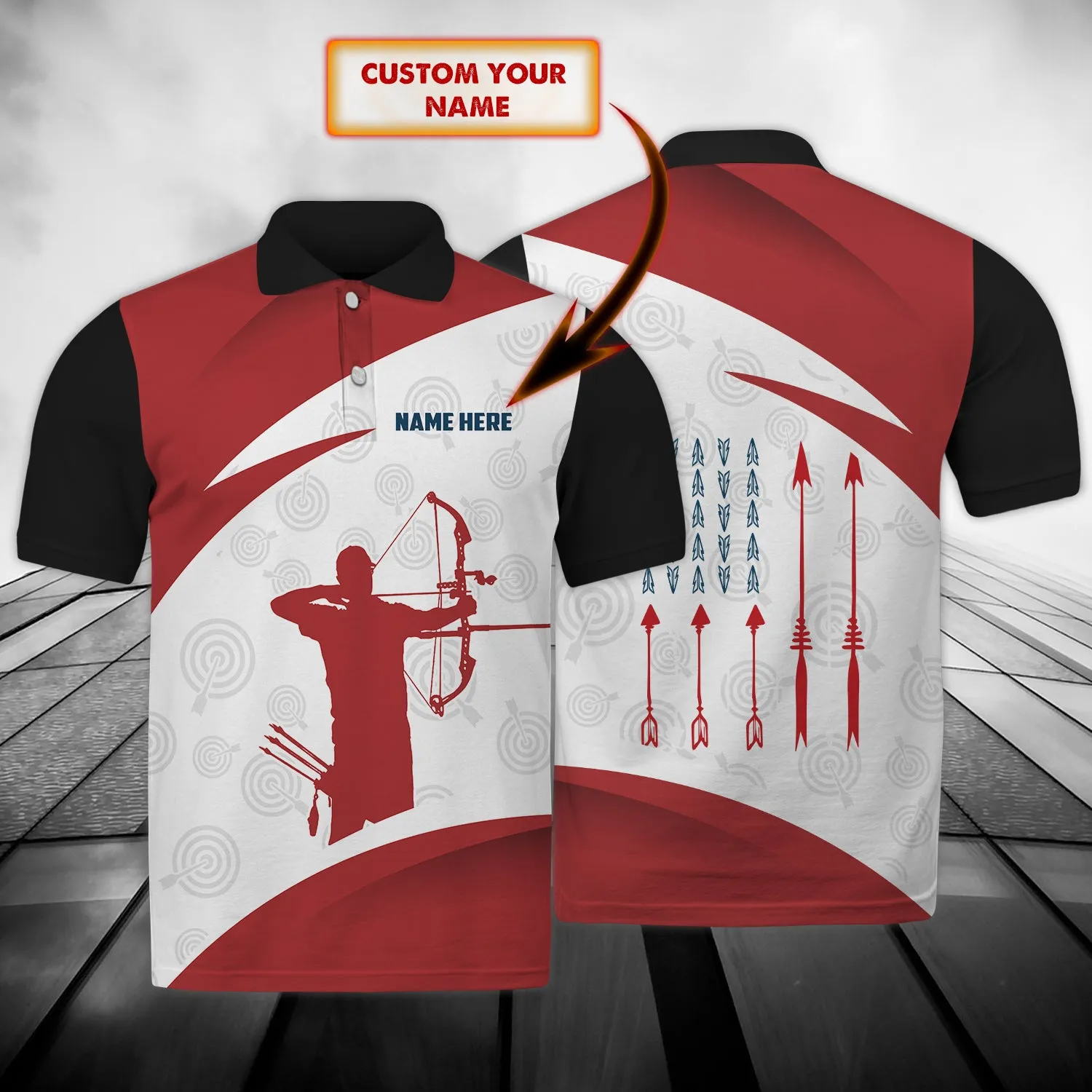 Red Archery - Personalized Name 3D Polo Shirt - ATM2K