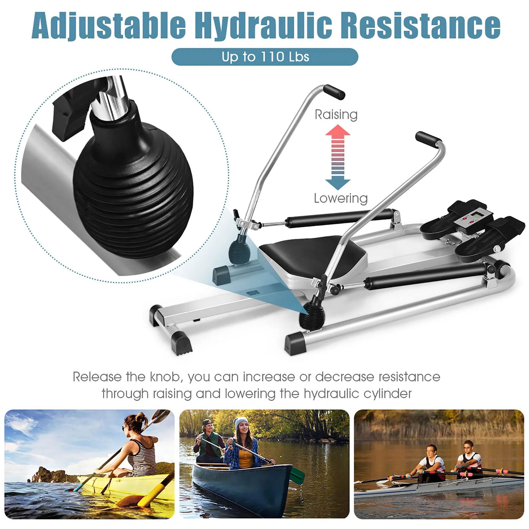 Rower W/ LCD Monitor w/ Adjustable Double Hydraulic Resistance