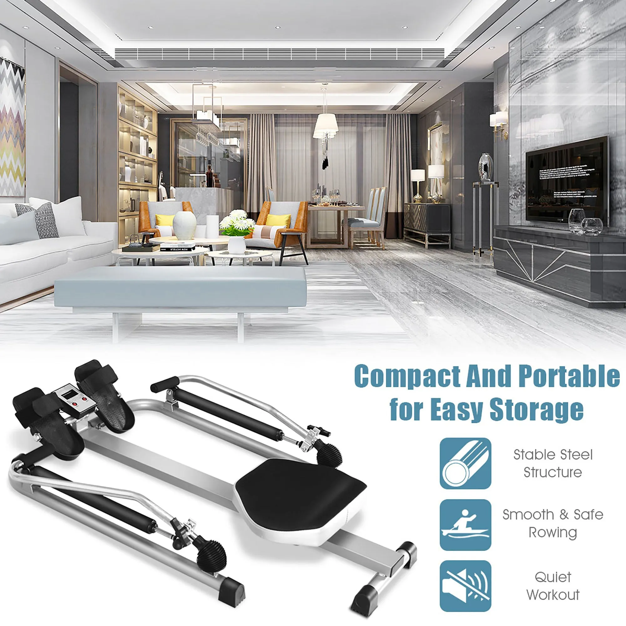 Rower W/ LCD Monitor w/ Adjustable Double Hydraulic Resistance