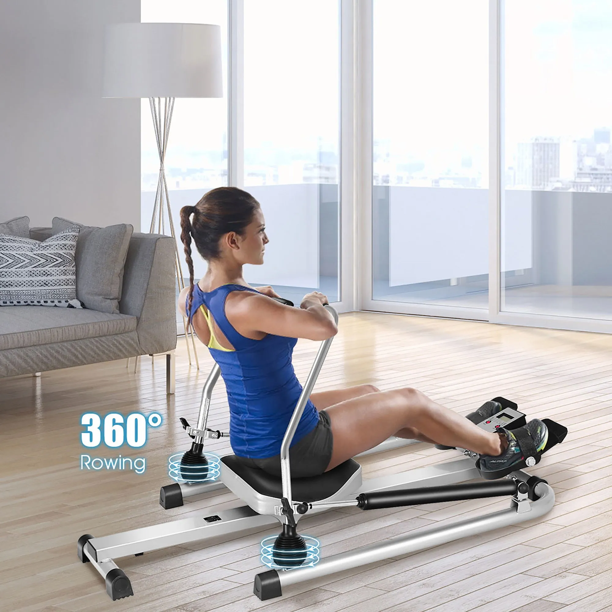 Rower W/ LCD Monitor w/ Adjustable Double Hydraulic Resistance