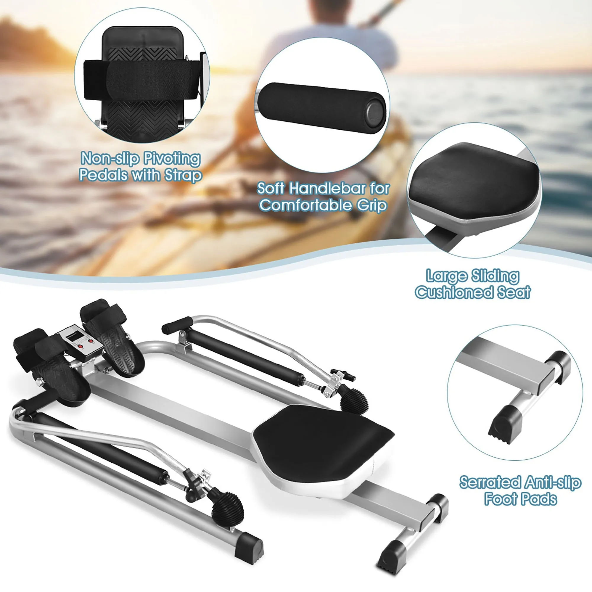 Rower W/ LCD Monitor w/ Adjustable Double Hydraulic Resistance