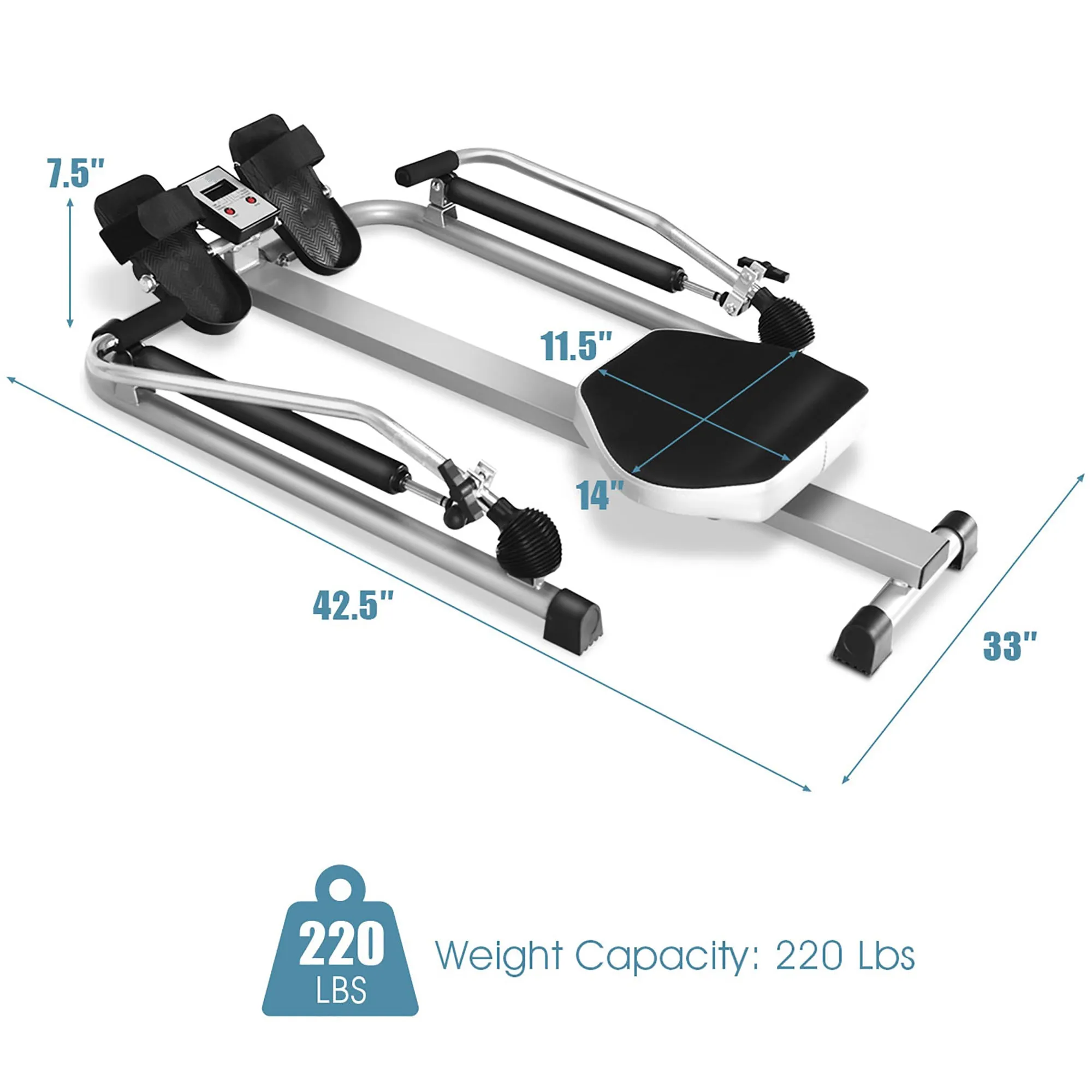 Rower W/ LCD Monitor w/ Adjustable Double Hydraulic Resistance