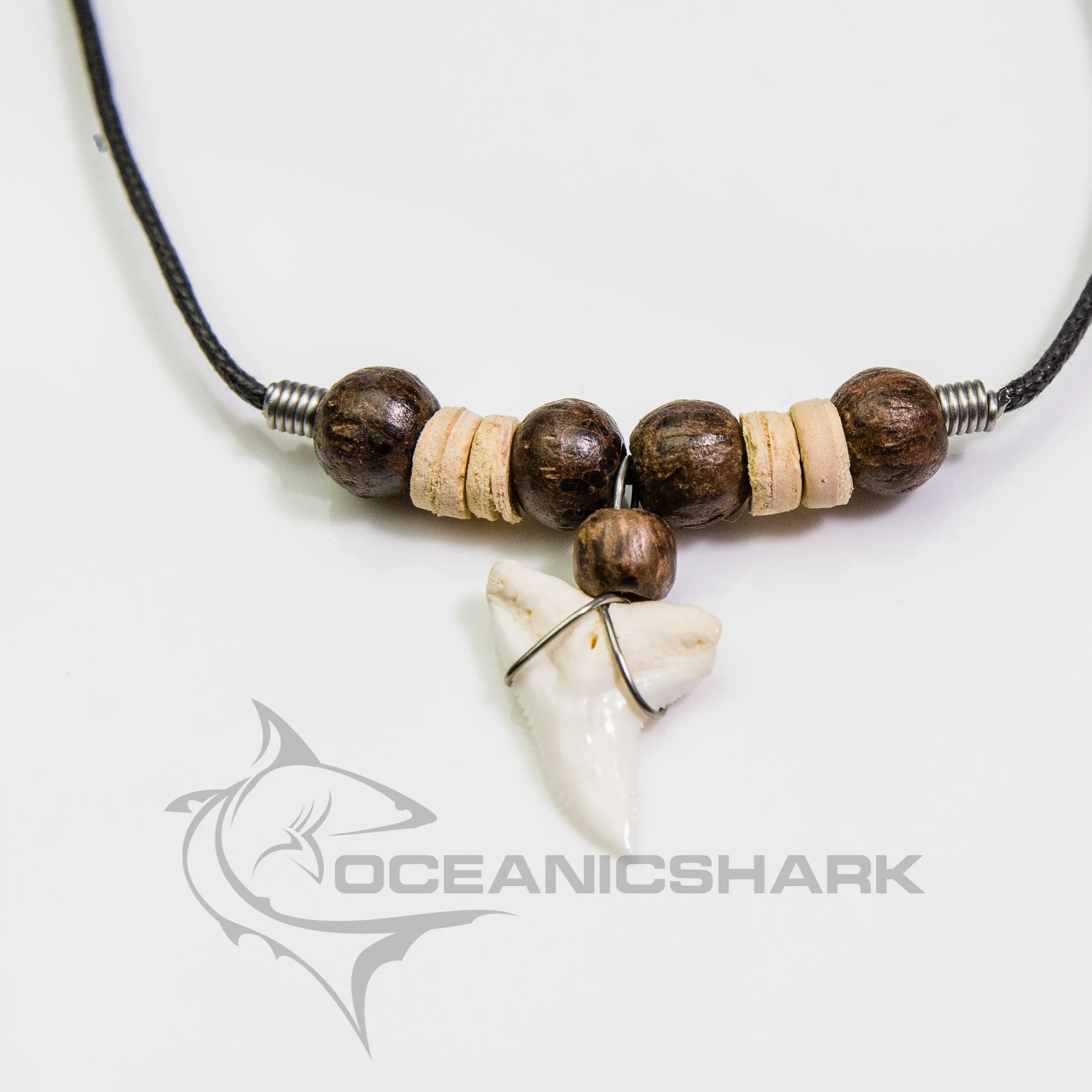 Shark tooth coconut wood beaded necklace beach surfing c114