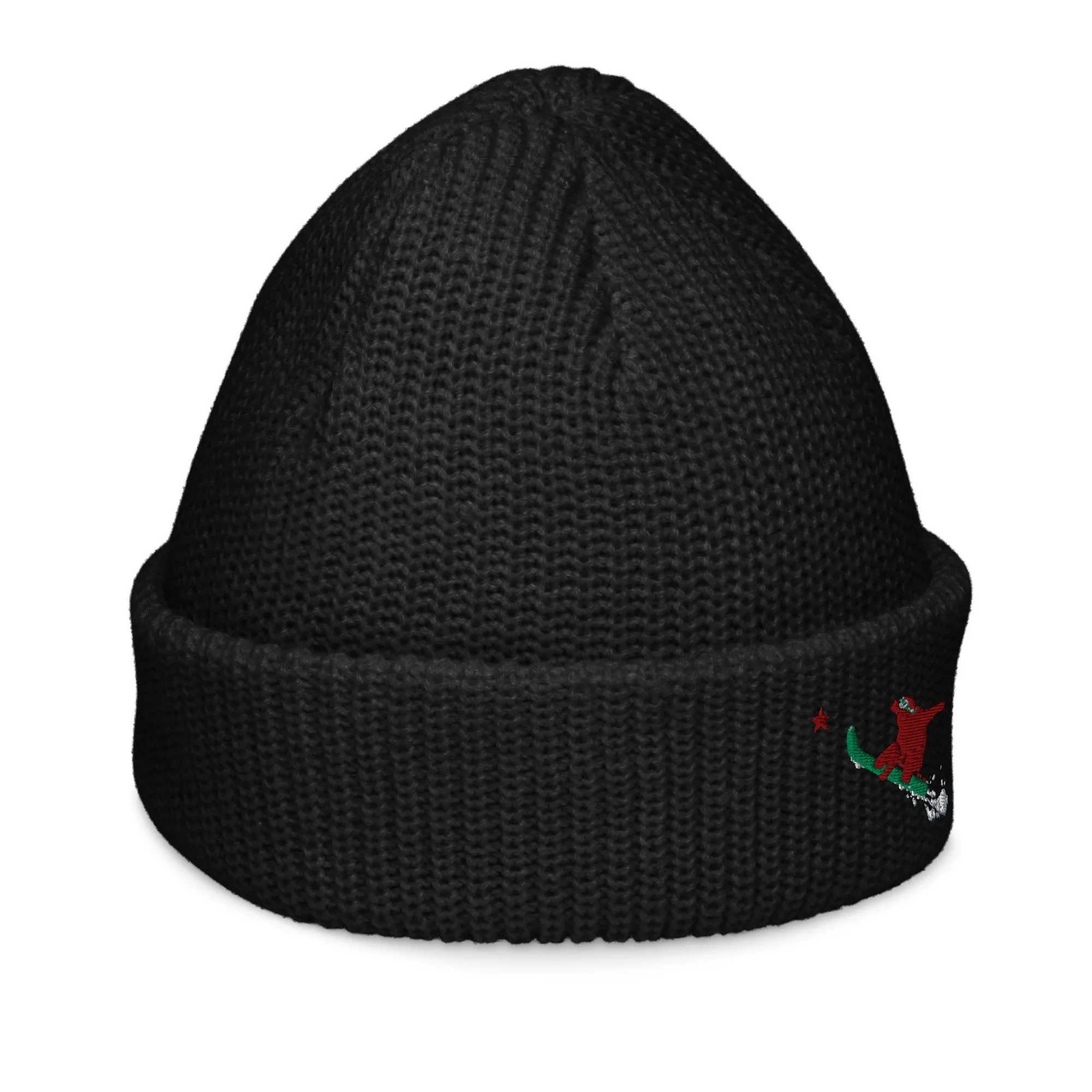 Snowboarding Goldie the Grizzly short beanie