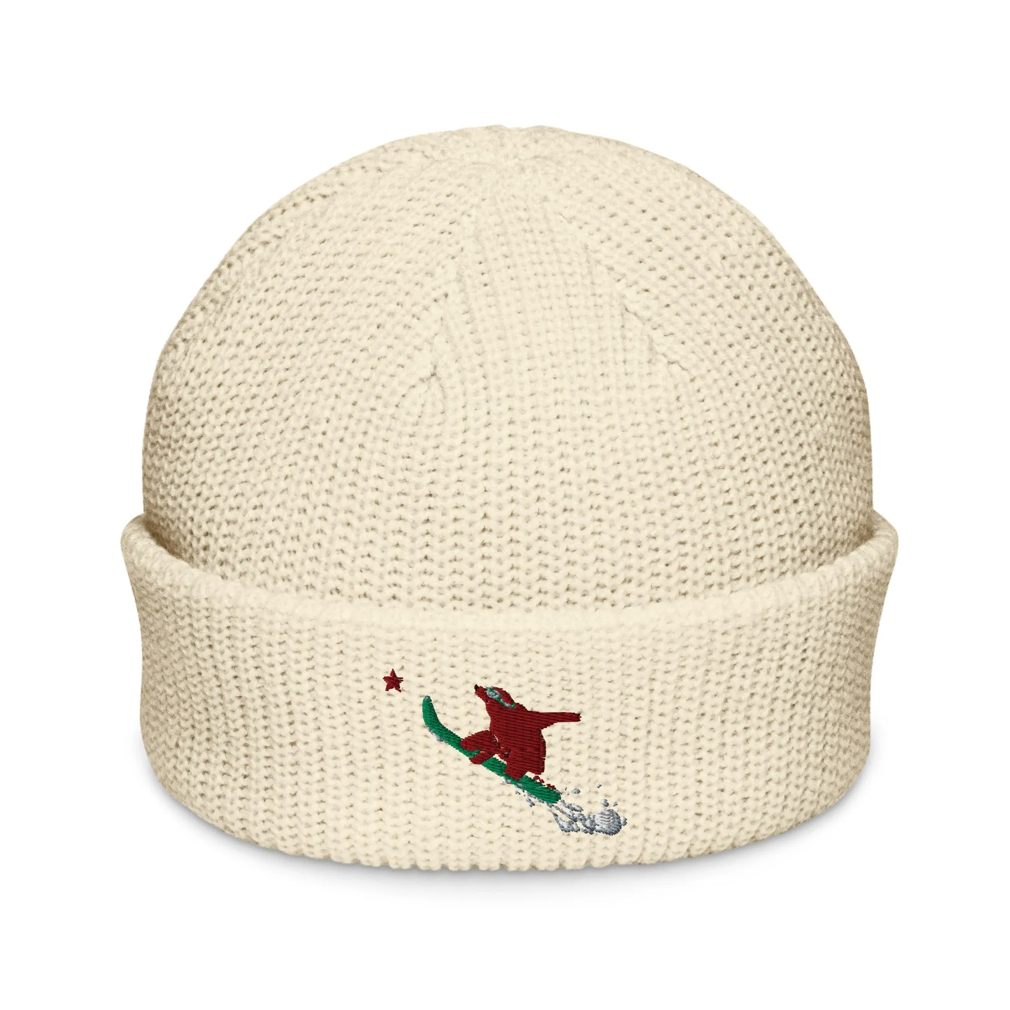 Snowboarding Goldie the Grizzly short beanie