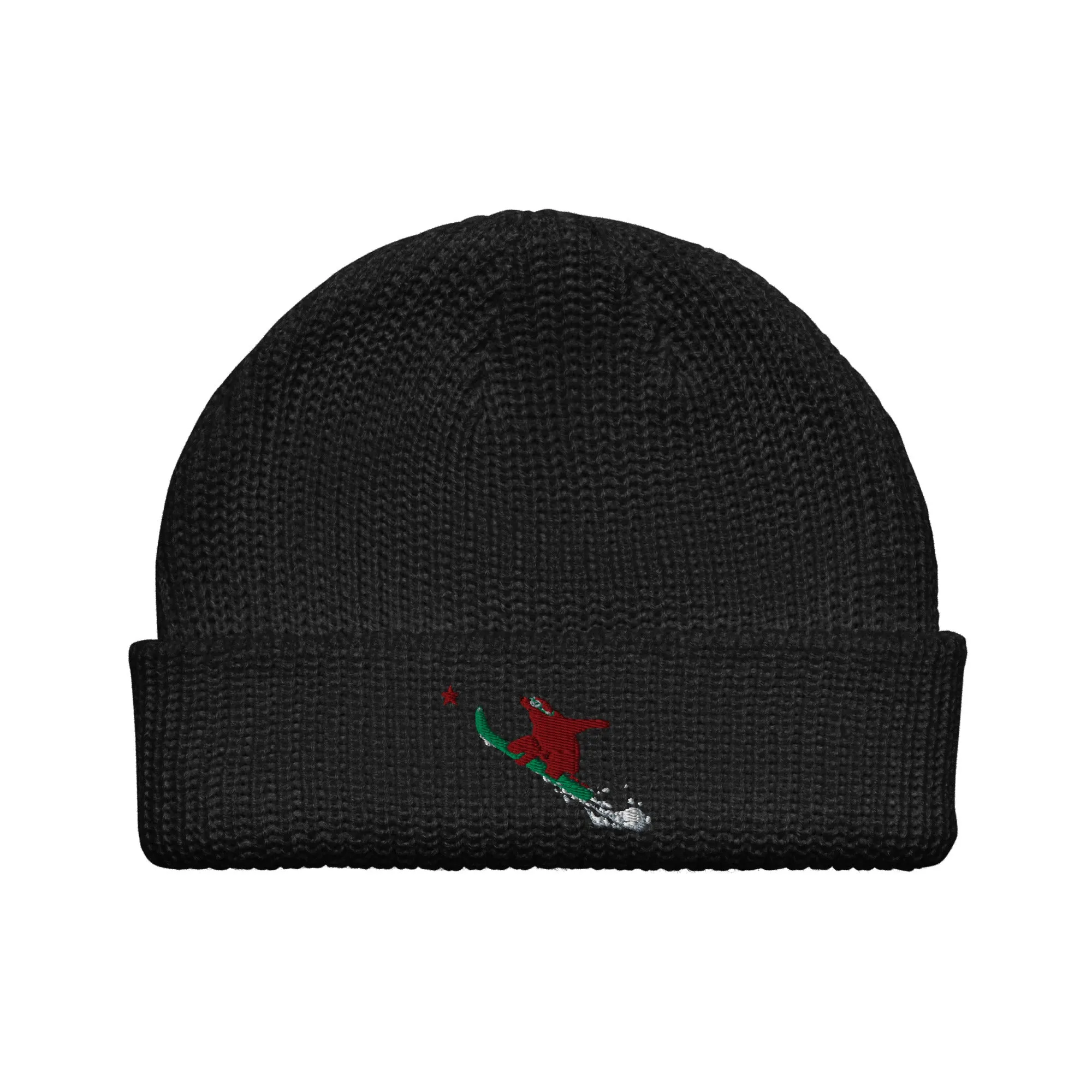 Snowboarding Goldie the Grizzly short beanie