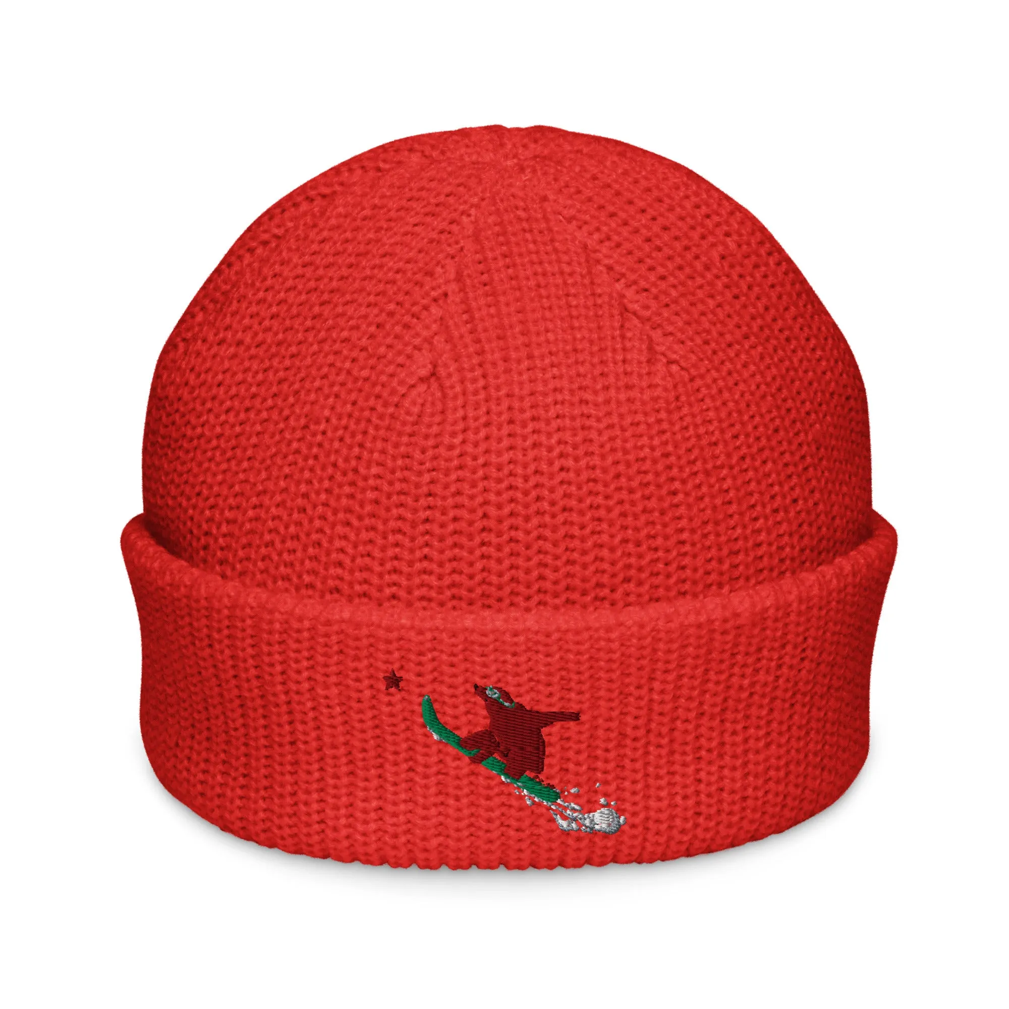 Snowboarding Goldie the Grizzly short beanie