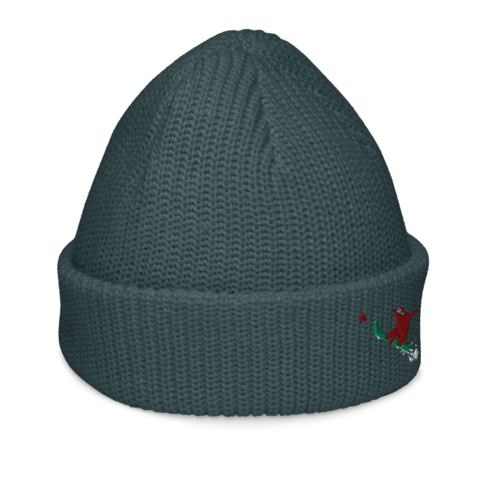 Snowboarding Goldie the Grizzly short beanie