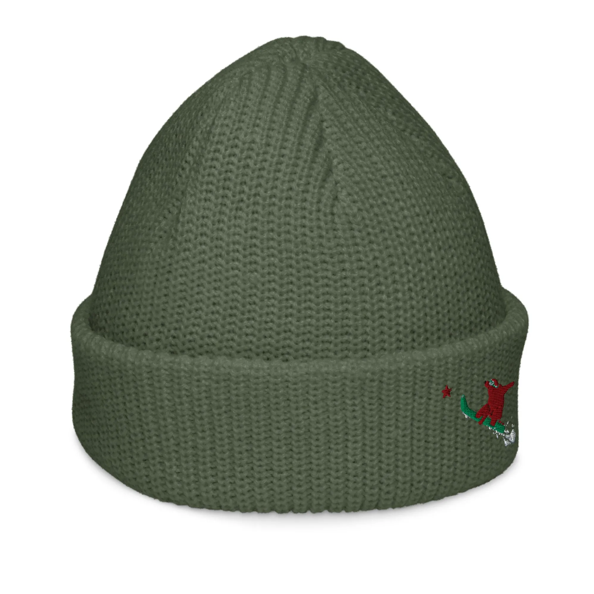Snowboarding Goldie the Grizzly short beanie