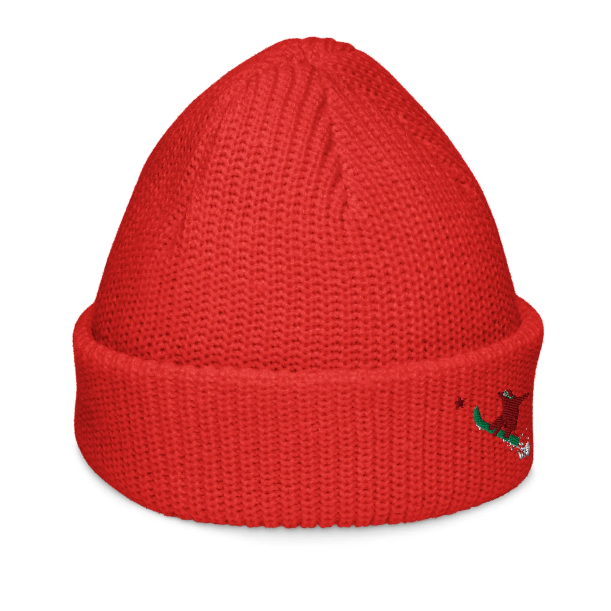 Snowboarding Goldie the Grizzly short beanie