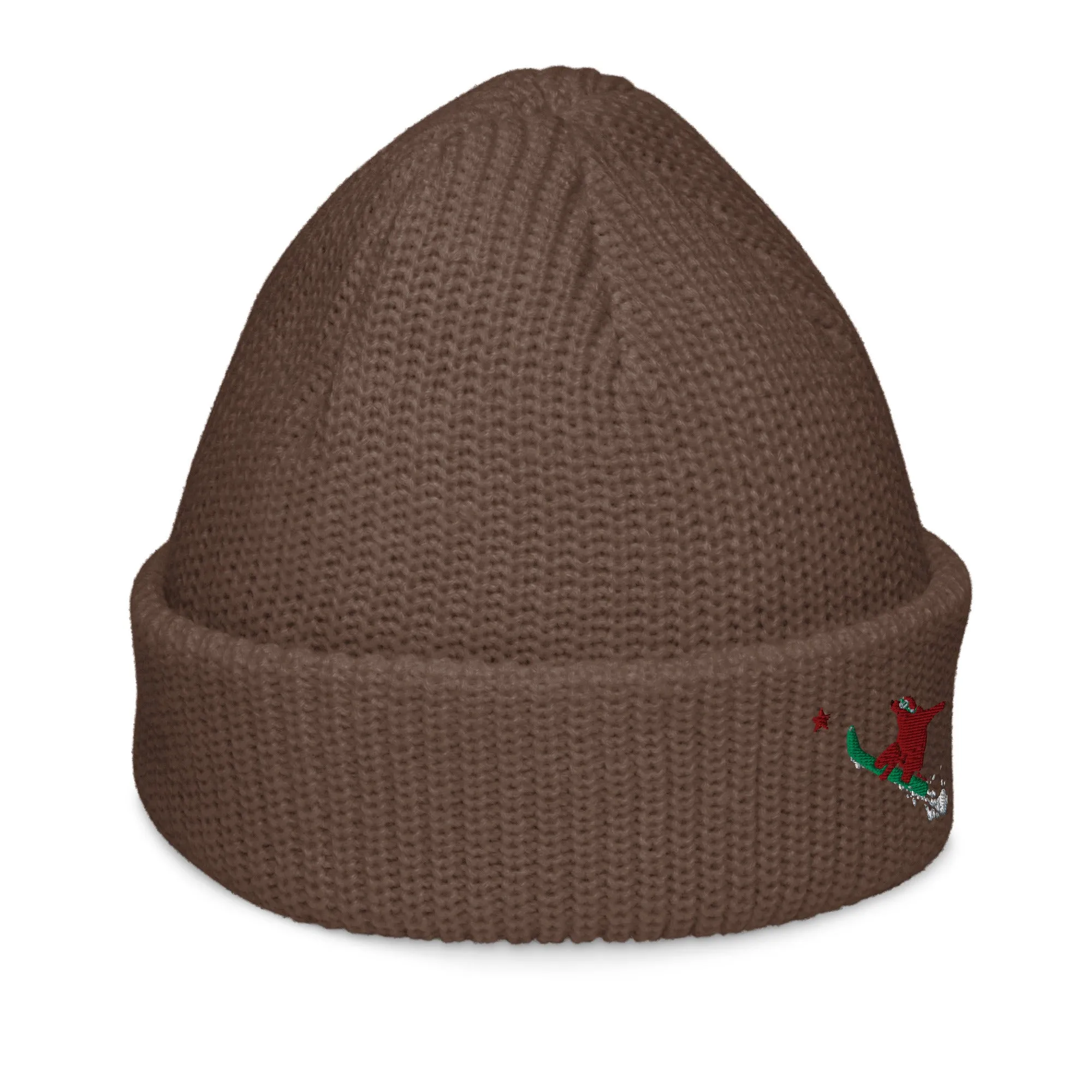 Snowboarding Goldie the Grizzly short beanie