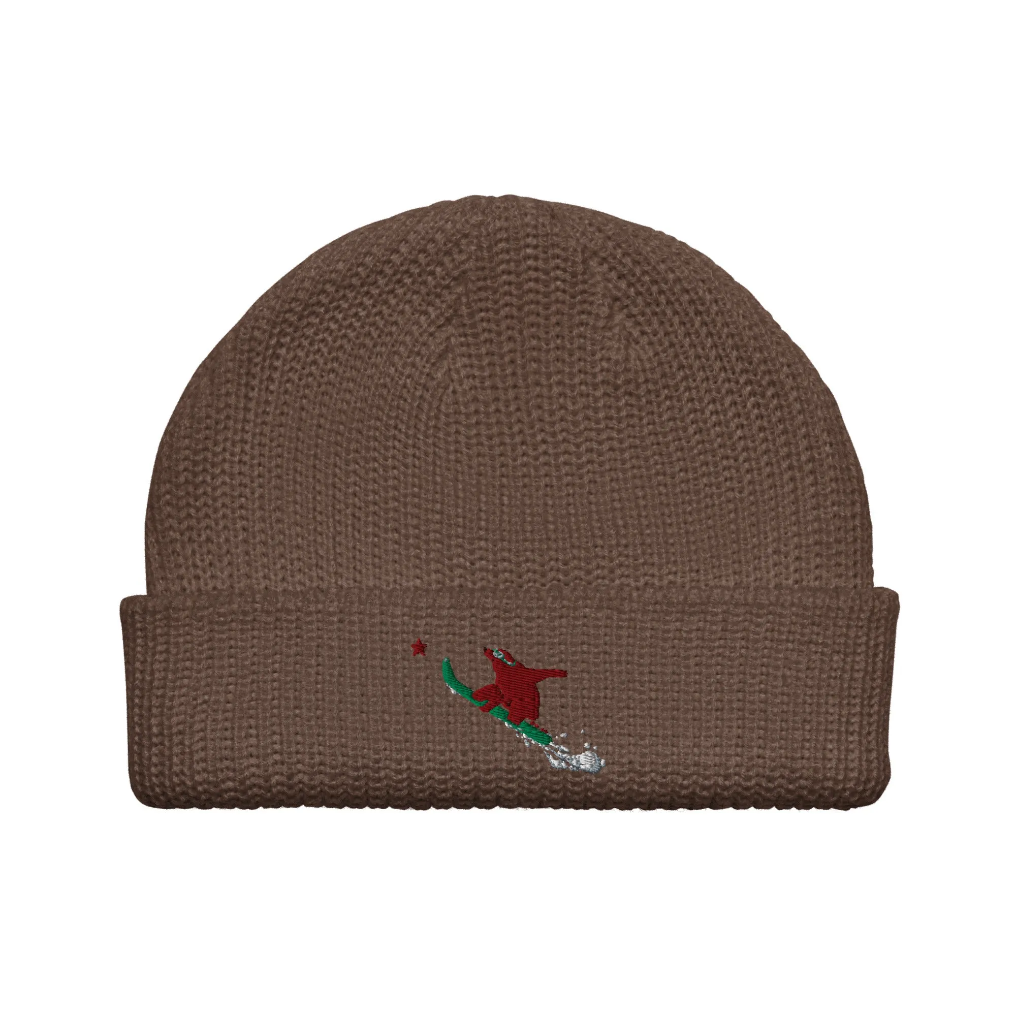 Snowboarding Goldie the Grizzly short beanie