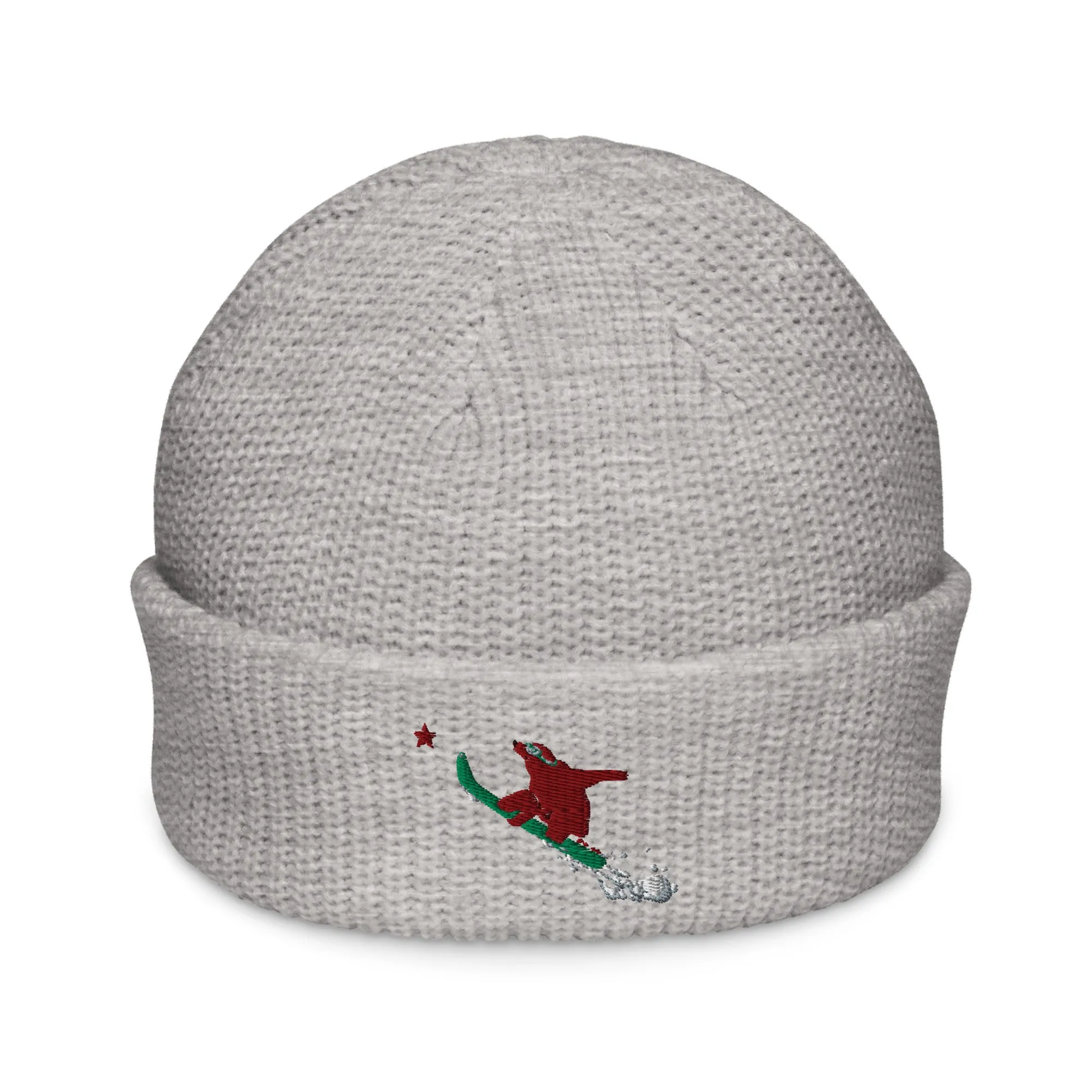 Snowboarding Goldie the Grizzly short beanie