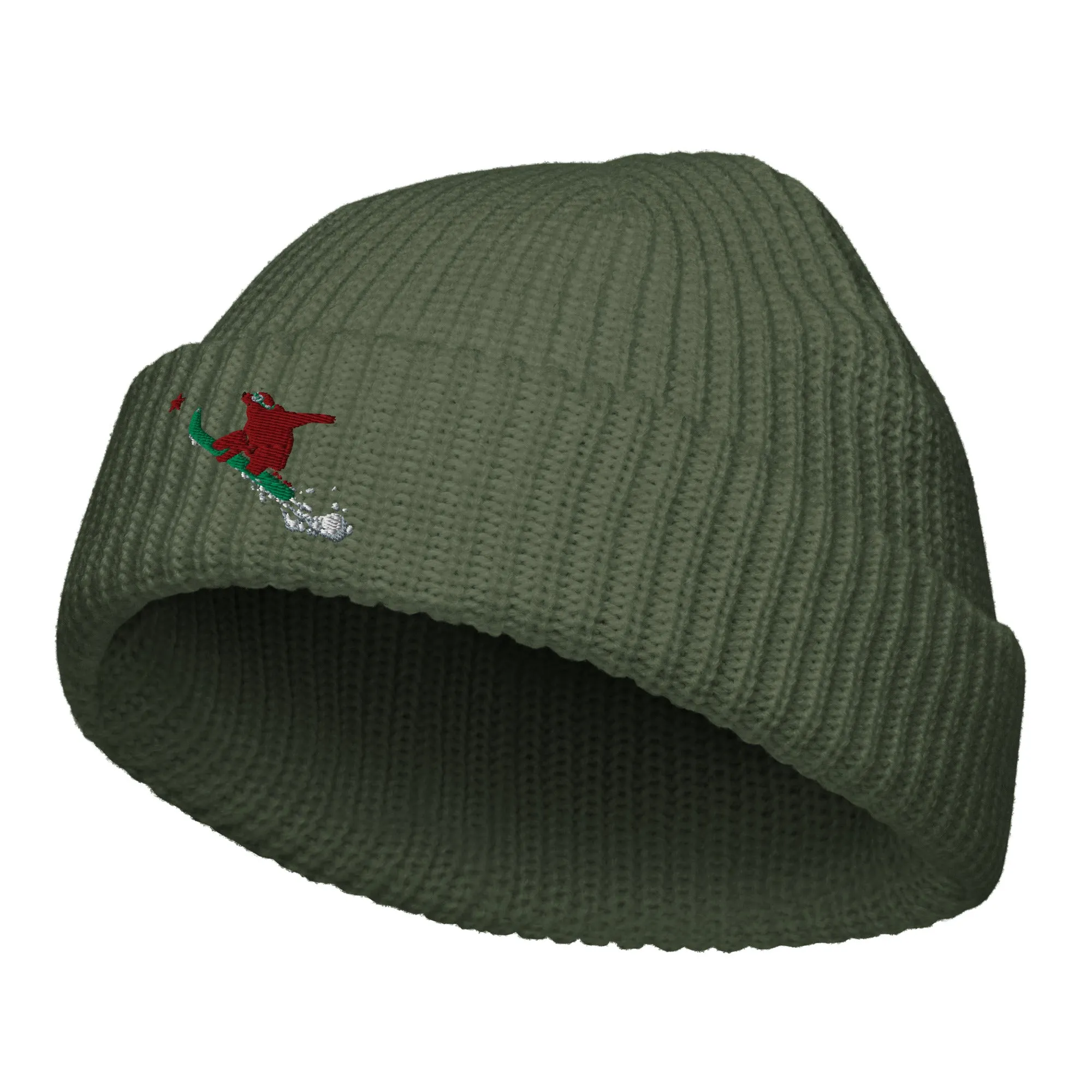 Snowboarding Goldie the Grizzly short beanie