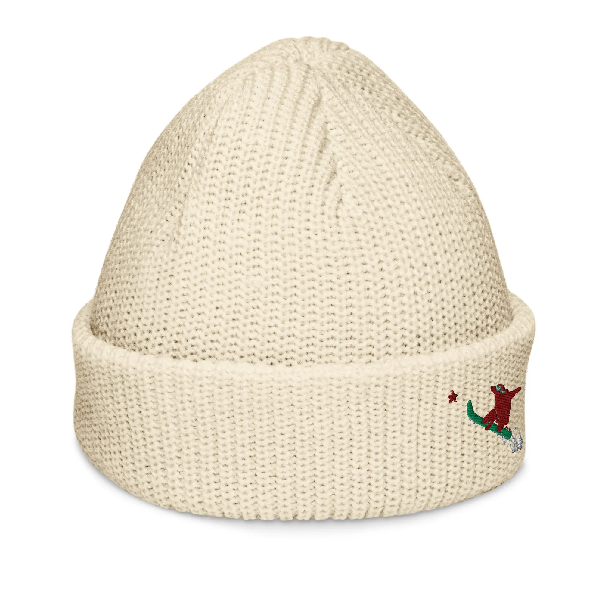 Snowboarding Goldie the Grizzly short beanie