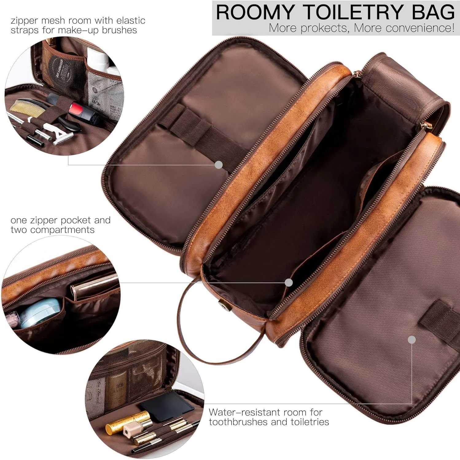 Travel PU Leather Toiletry Bag for Men Waterproof Shaving Organizer