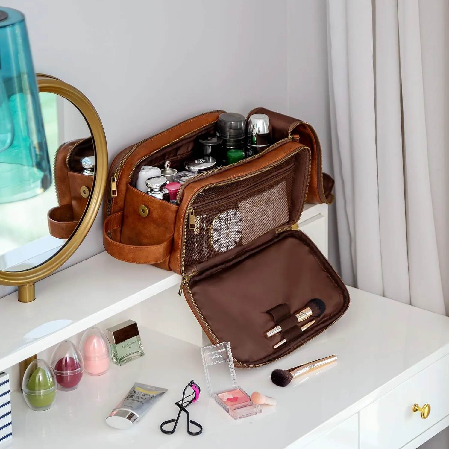 Travel PU Leather Toiletry Bag for Men Waterproof Shaving Organizer