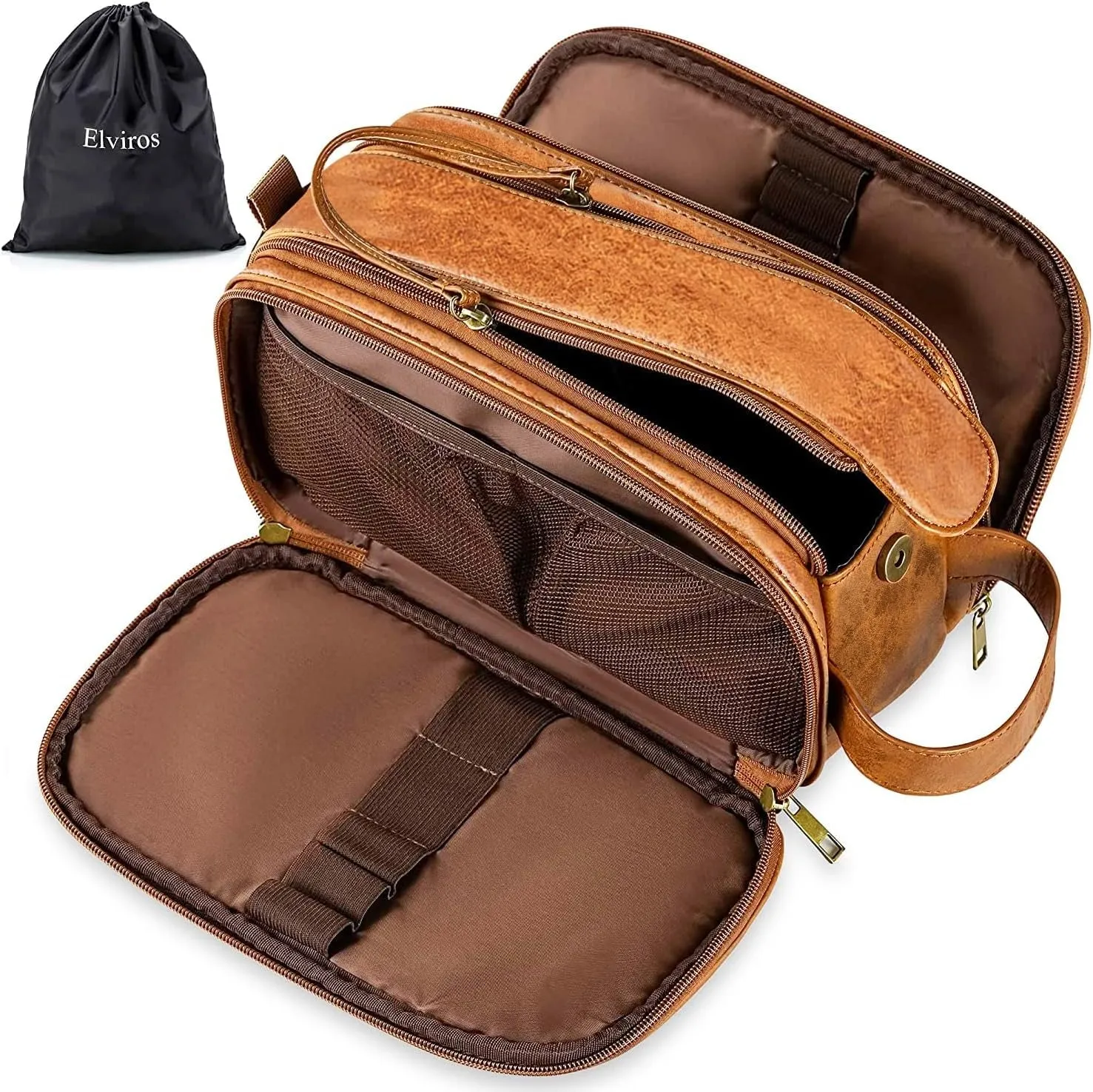Travel PU Leather Toiletry Bag for Men Waterproof Shaving Organizer