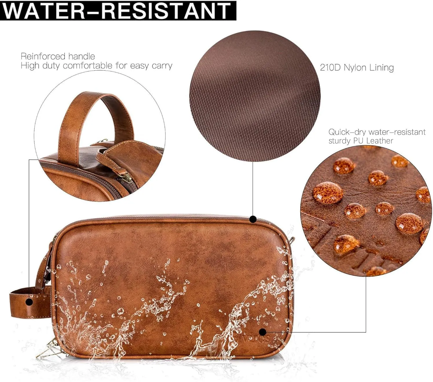 Travel PU Leather Toiletry Bag for Men Waterproof Shaving Organizer