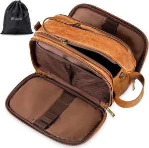 Travel PU Leather Toiletry Bag for Men Waterproof Shaving Organizer