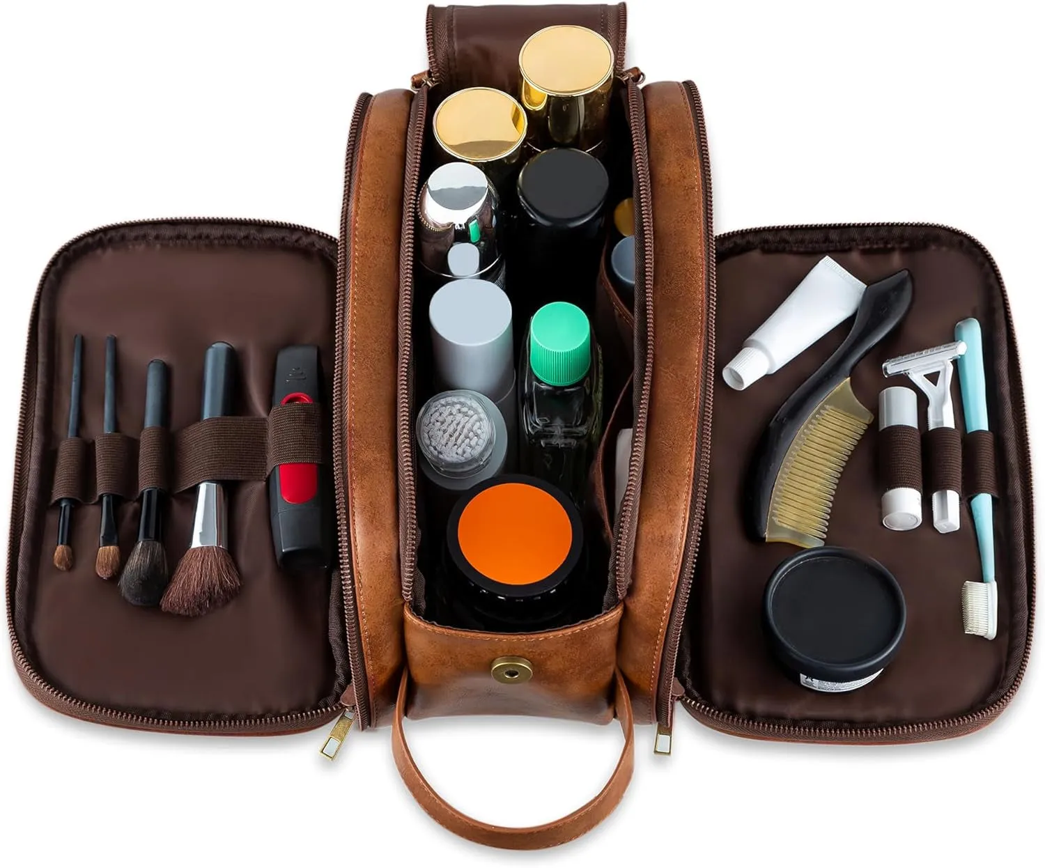 Travel PU Leather Toiletry Bag for Men Waterproof Shaving Organizer