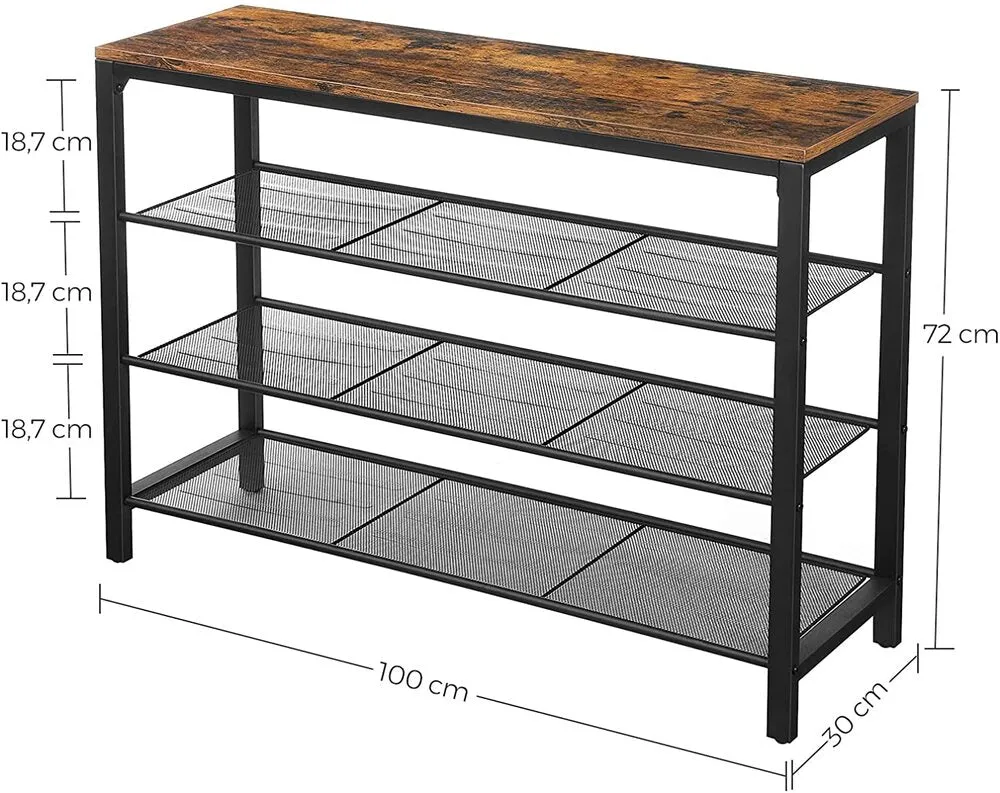 VASAGLE Shoe Storage Bench with 3 Mesh Shelves Rustic Brown