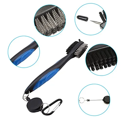 VIPMOON Golf Clean Tool Set,Retractable Golf Club Brush and 2 Golf Club Groove Sharpener for U & V-Grooves, Portable Golf Brush Tool Kits for All Golf Irons for Man (Blue)