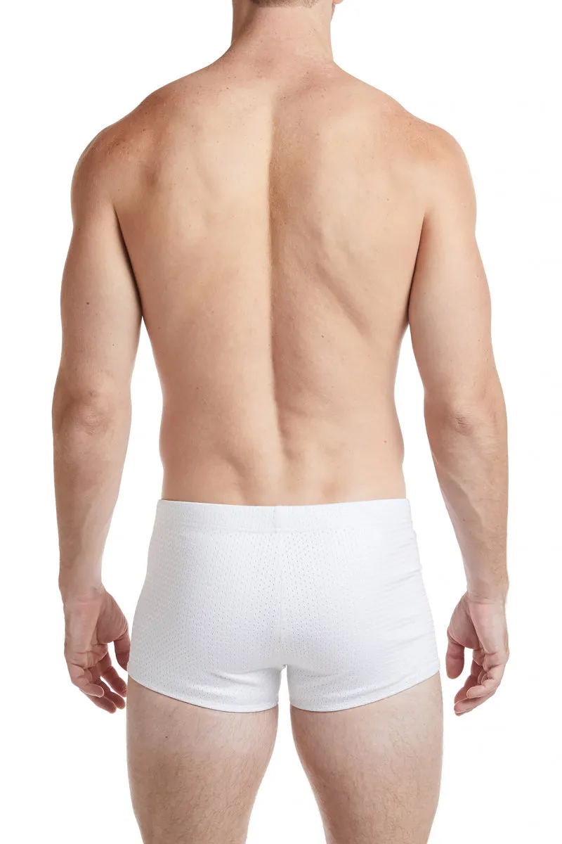 White - LANDON Athletic Mesh Square Cut Swim Brief