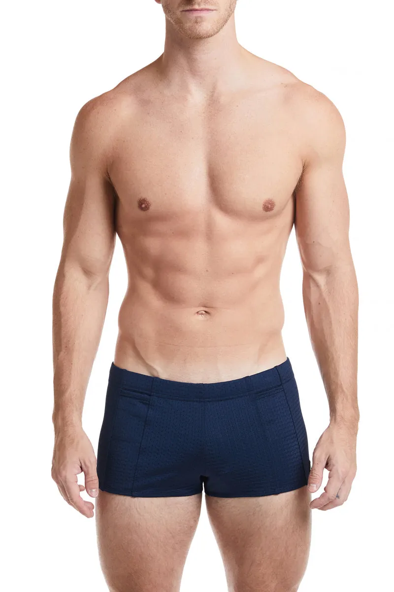 White - LANDON Athletic Mesh Square Cut Swim Brief