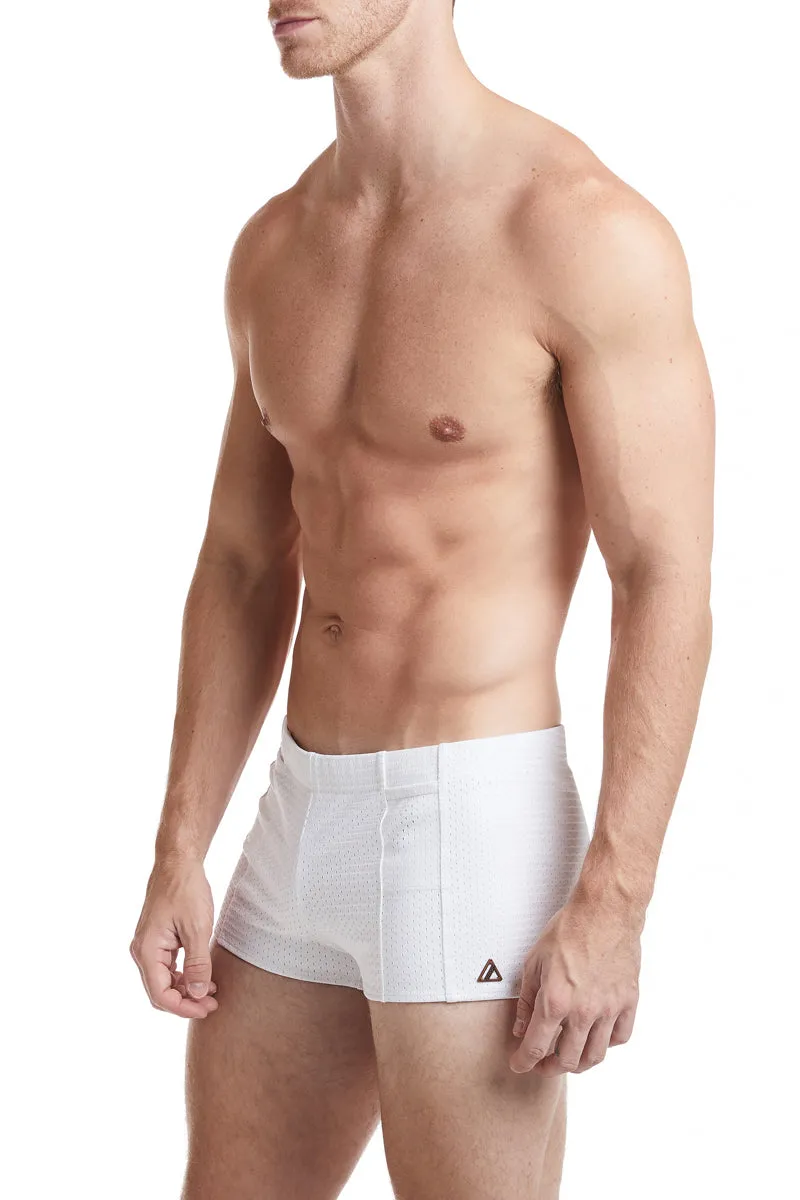 White - LANDON Athletic Mesh Square Cut Swim Brief