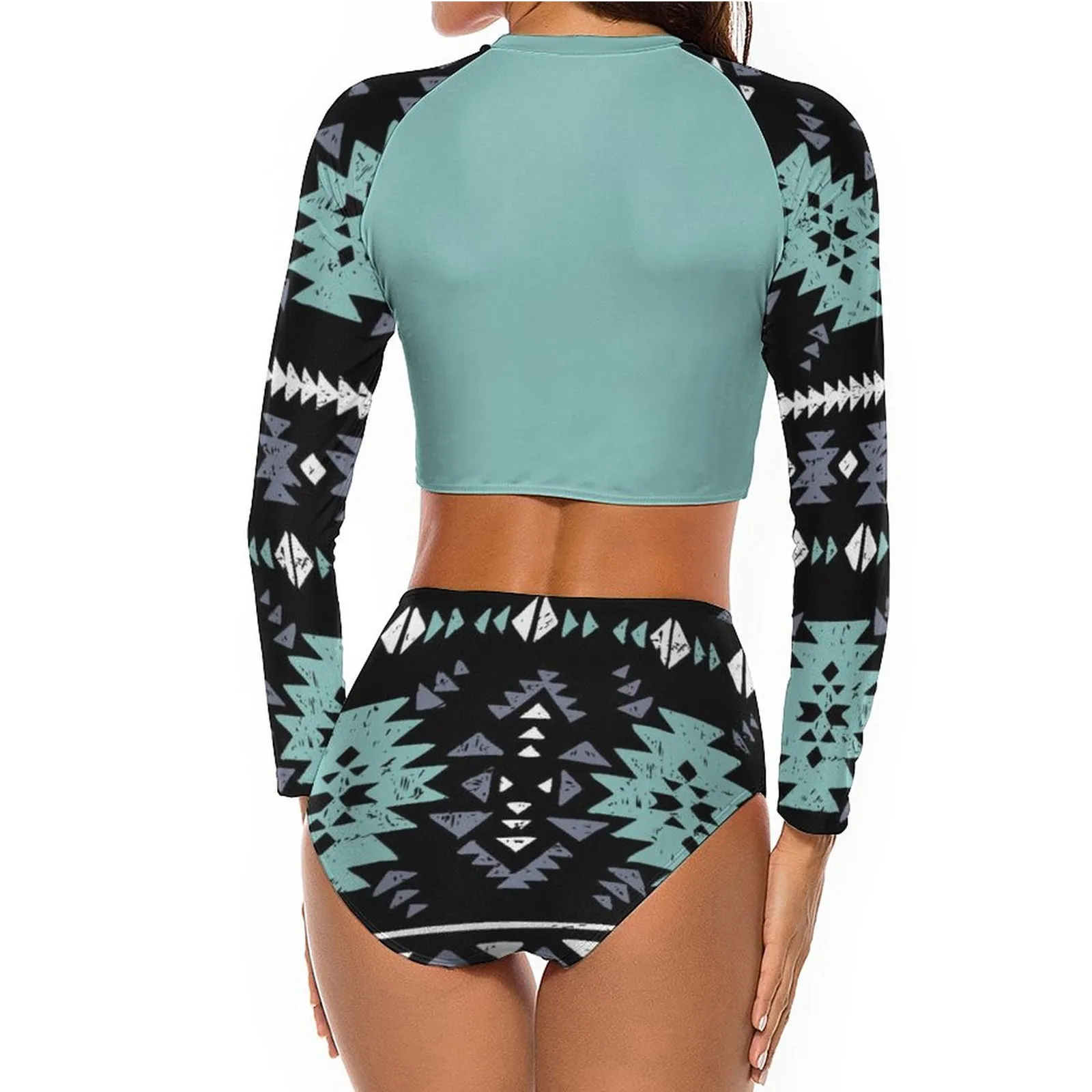 Womens Aztec Green Black 2 Piece Sun Protection Bikini Swimwear