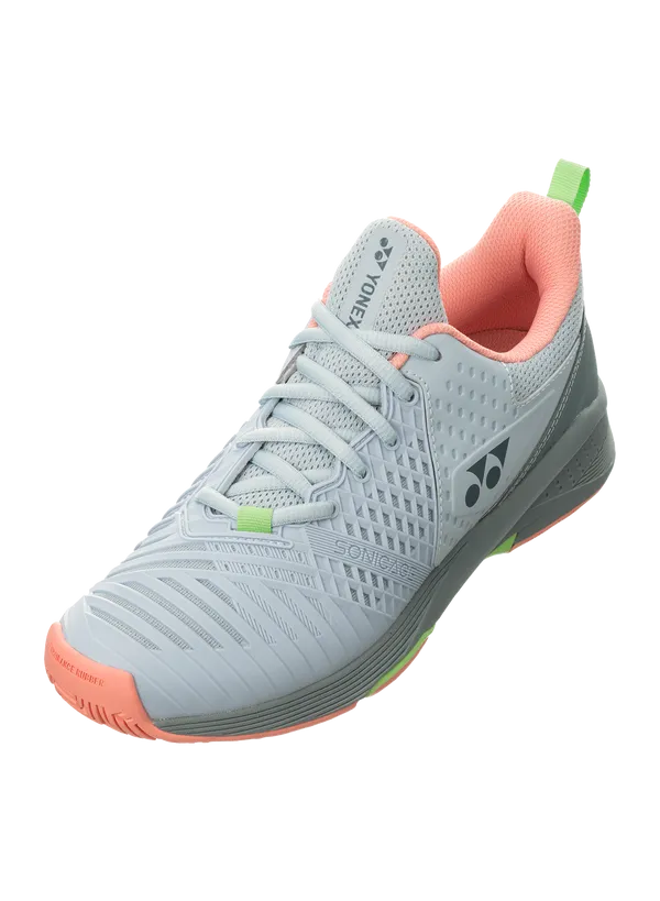 Yonex Women's Power Cushion Sonicage 3 Tennis Shoes in Grayish Blue/Pink
